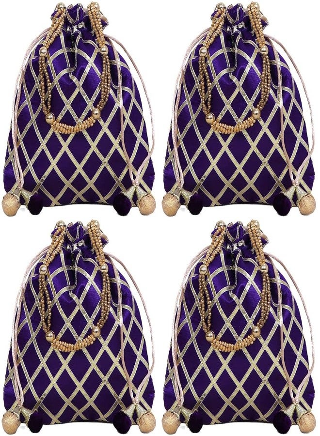 حقيبة بوتلي نسائية من دوقة، لونها بنفسجي ومزينة بتطريز غوتا باتي (عبوة من 4 قطع)